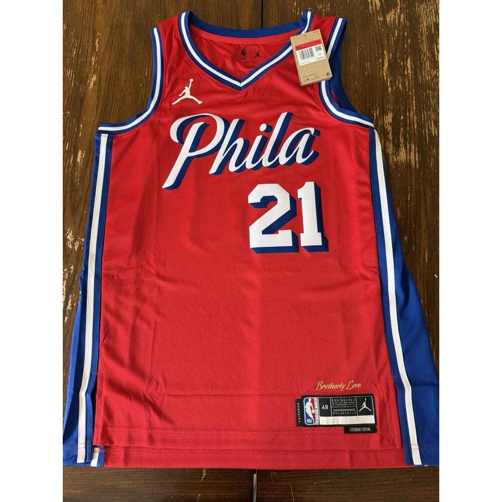 Joel Embiid Red Philadelphia 76ers Swingman Jersey Statement Edition Size L NEW